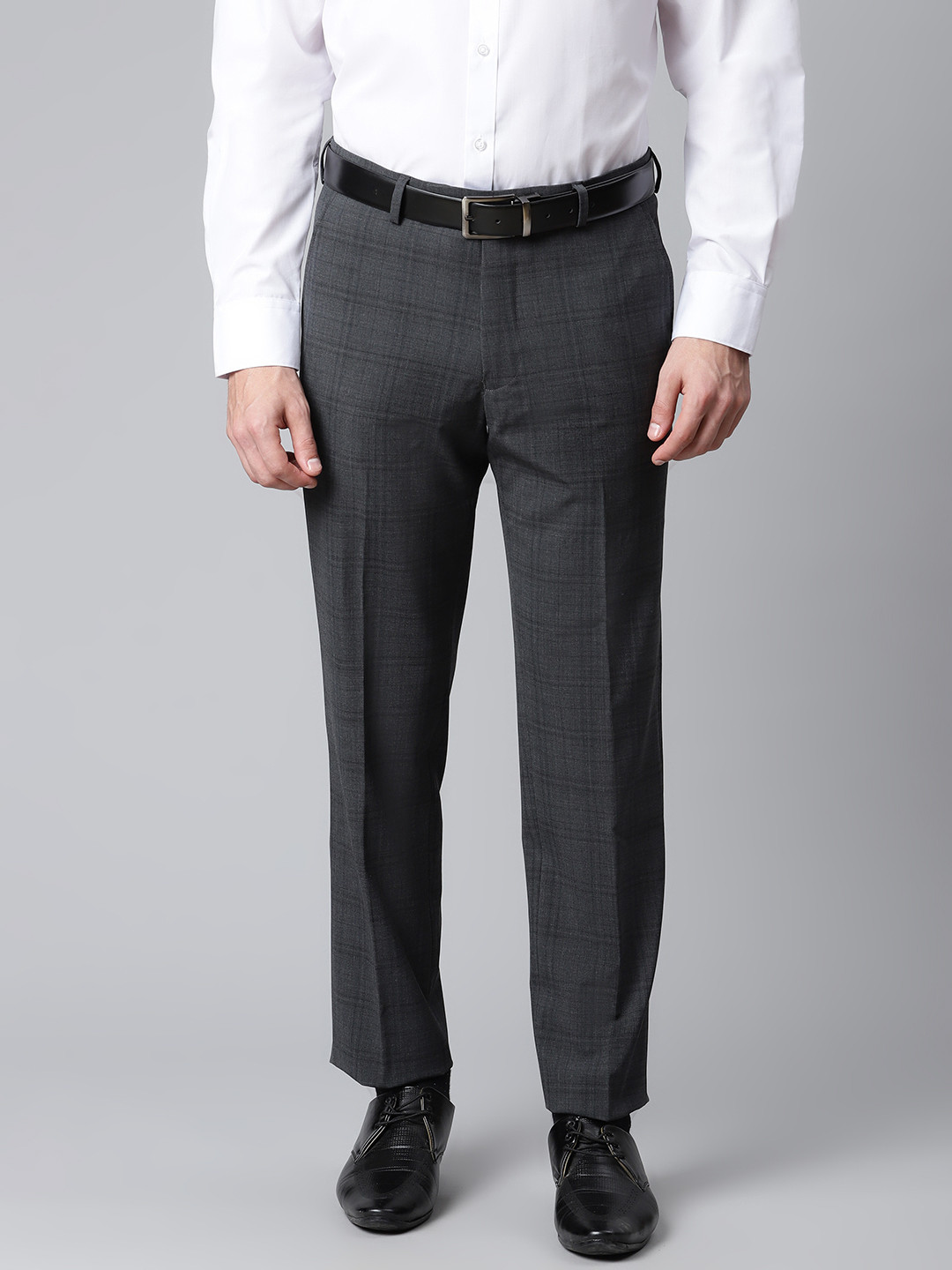 

Marks & Spencer Men Charcoal Grey Checked Tailored Fit Formal Trousers