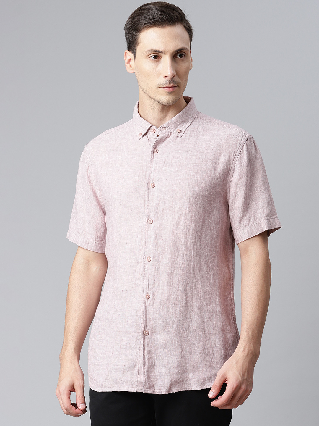 

Marks & Spencer Men Pink Solid Linen Casual Shirt