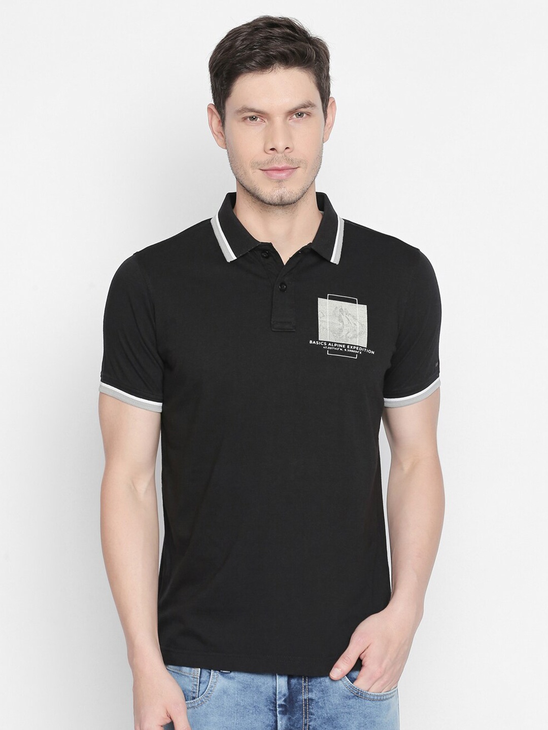 

Basics Men Black Polo Collar Muscle Fit T-shirt