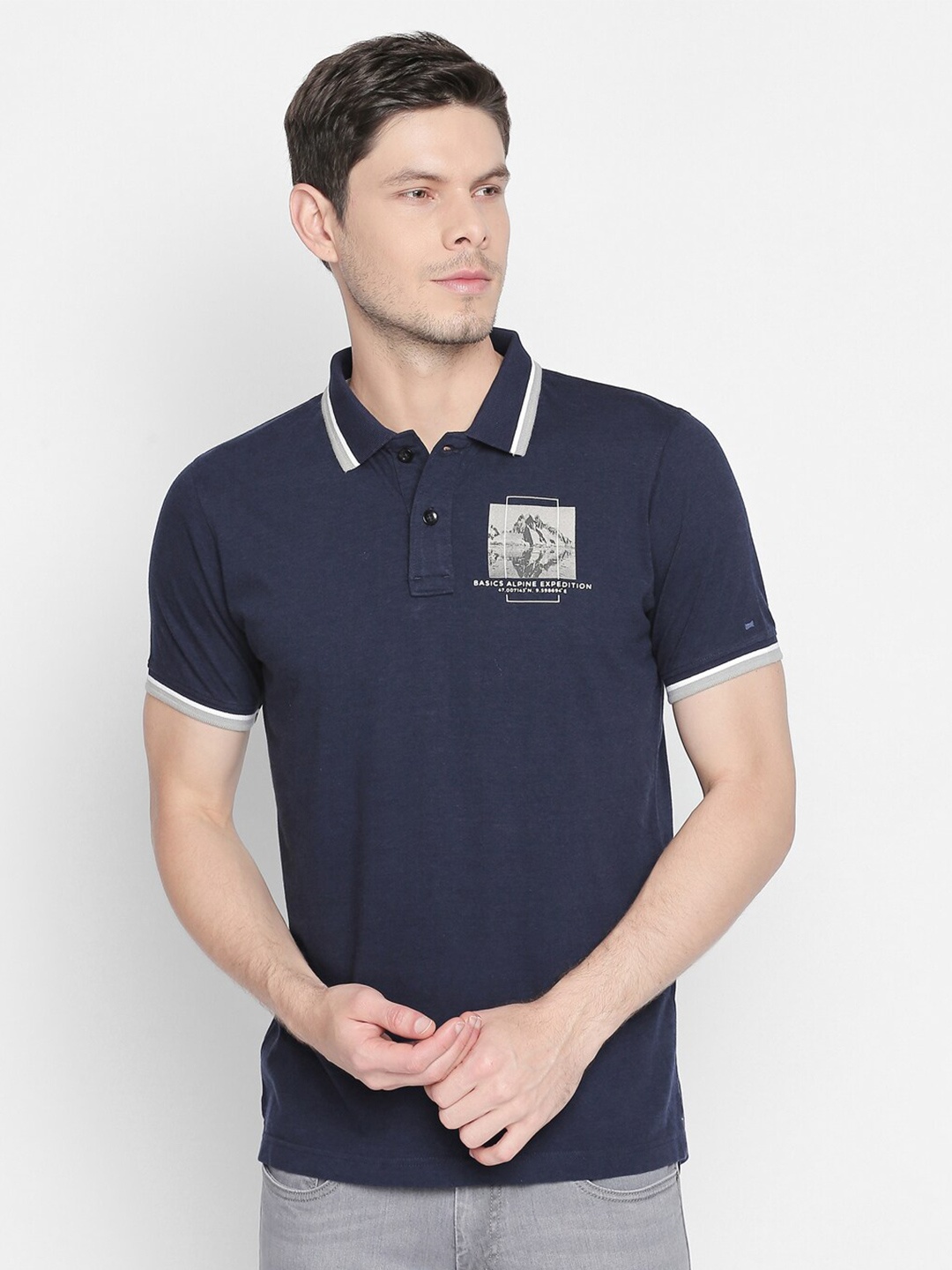 

Basics Men Navy Blue Polo Collar Muscle Fit T-shirt