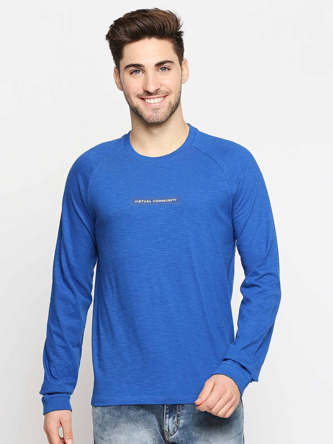 

Basics Men Blue Slim Fit Pure Cotton T-shirt