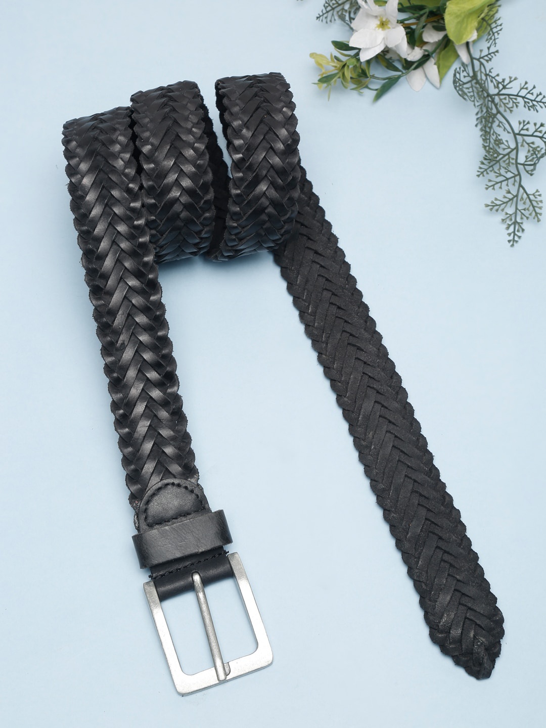 

Teakwood Leathers Men Black Braided Leather Belt