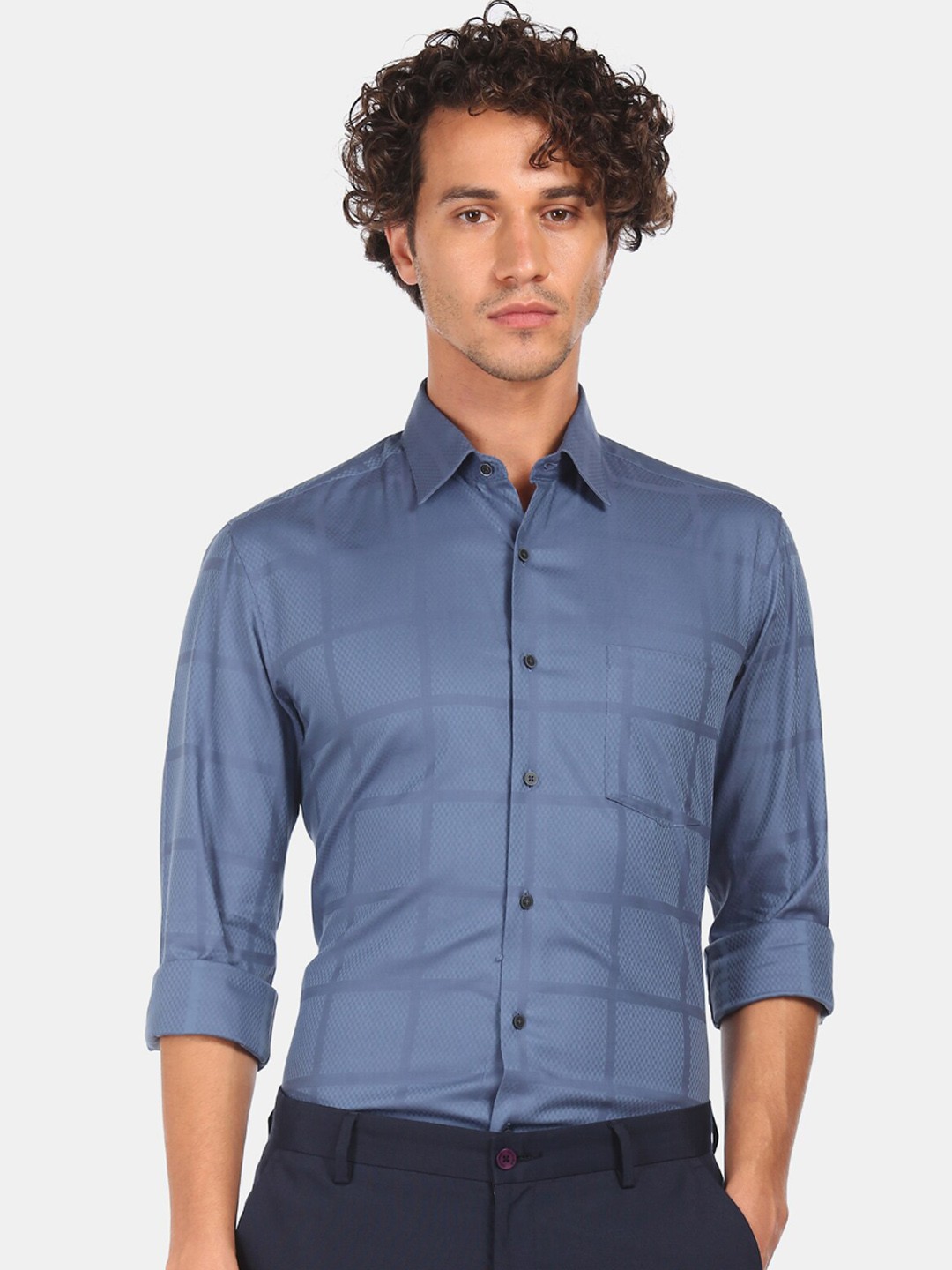

Arrow New York Men Blue Checked Formal Shirt