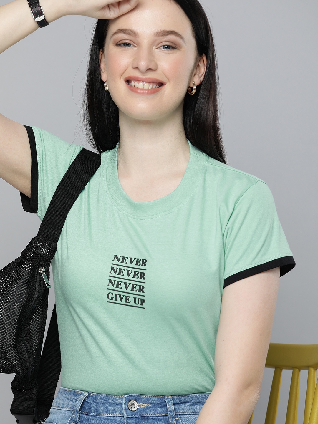 

HERENOW Women Green Typography Talking Tee