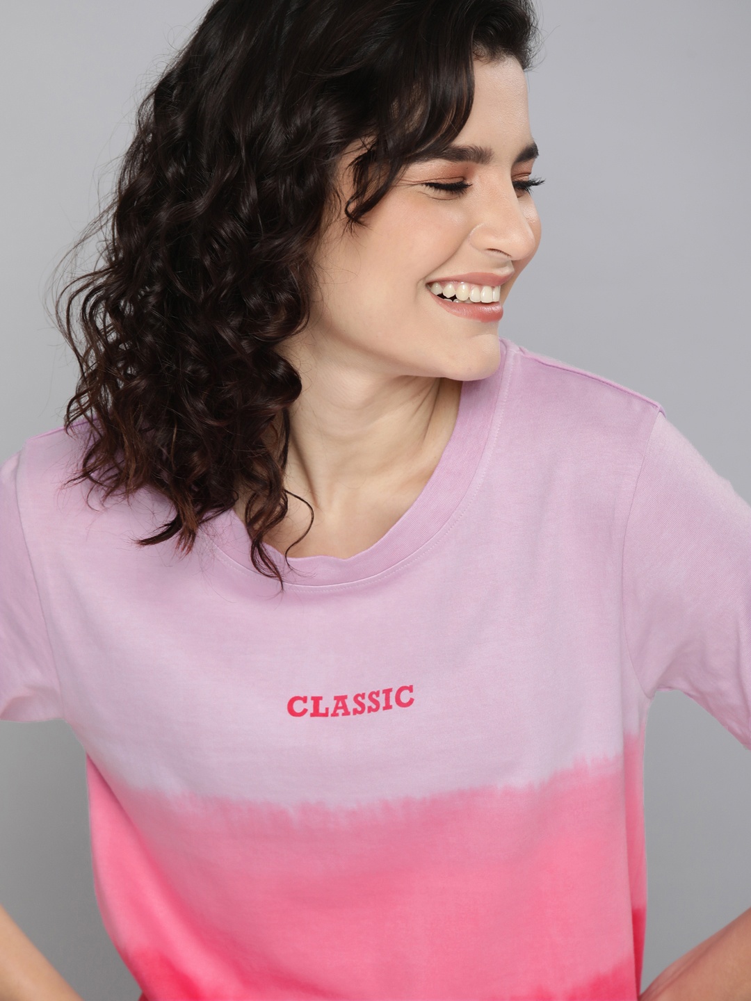 

HERENOW Women Lavender Pink Colourblocked Pure Cotton T-shirt