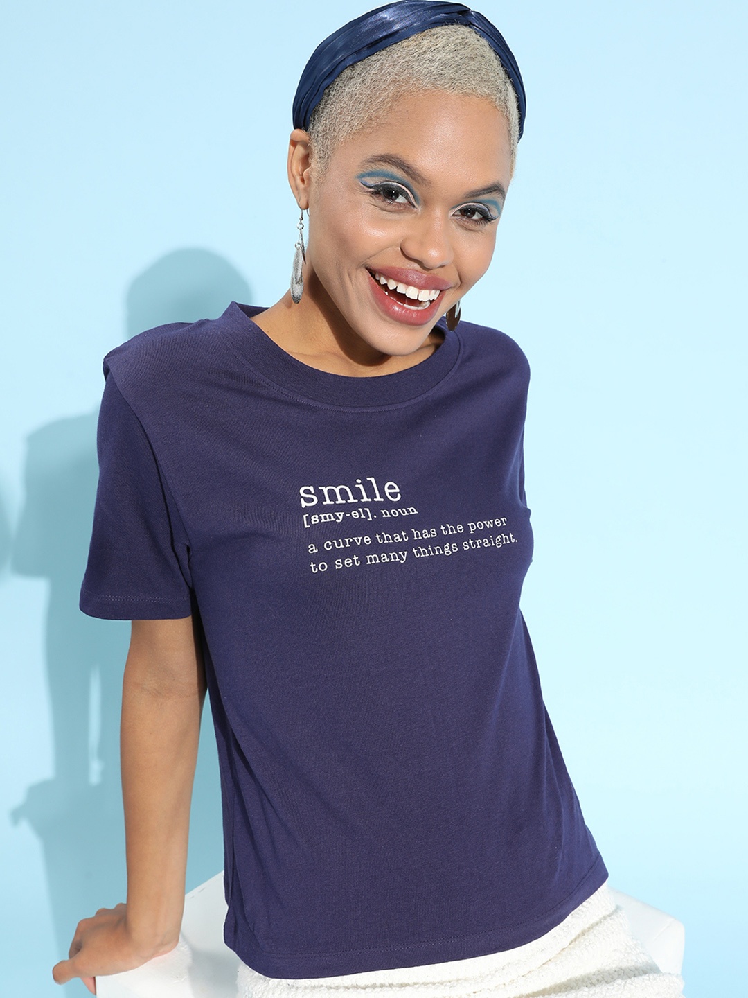 

HERENOW Women Navy Blue Typography Talking Tee