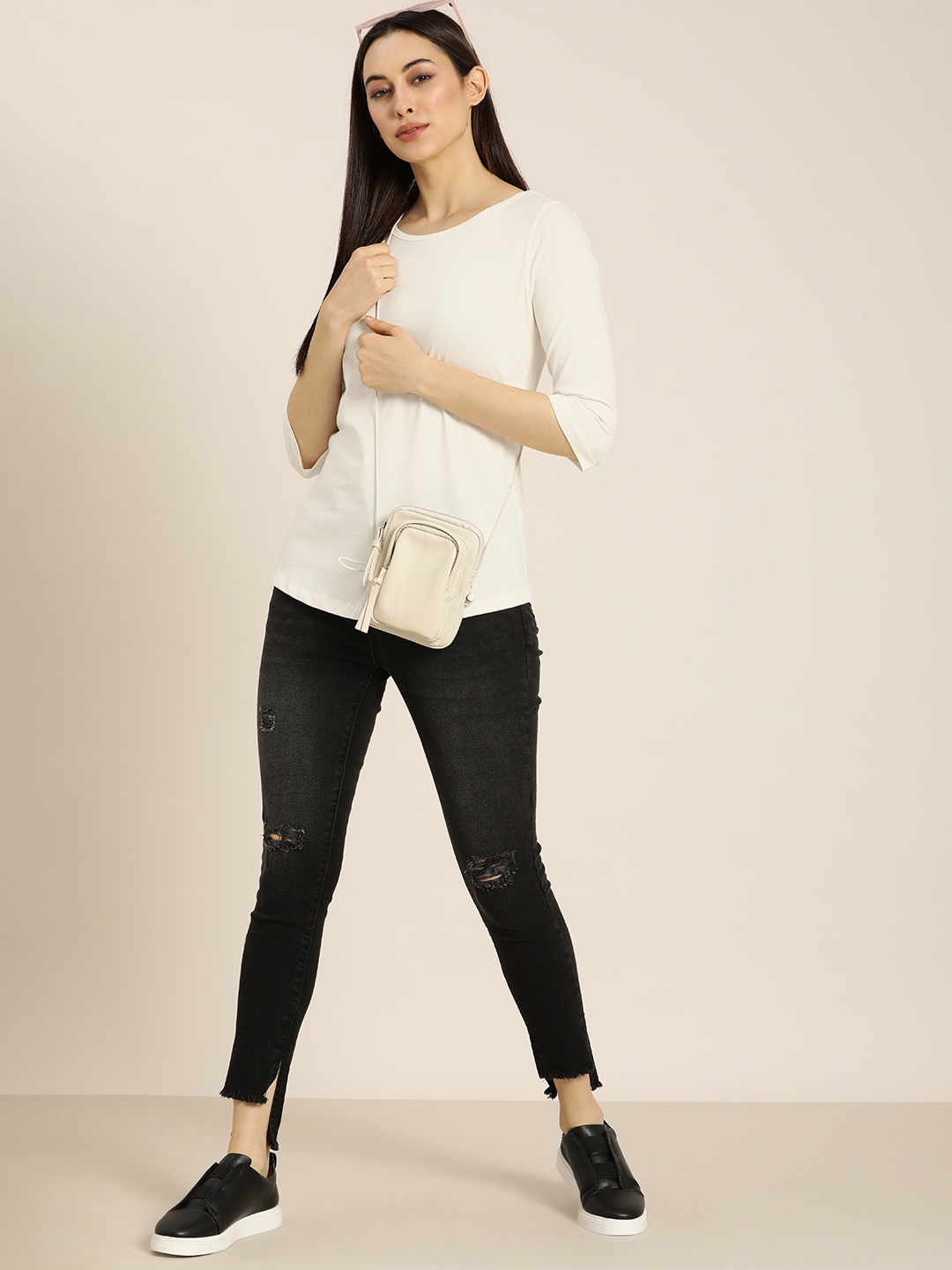 

Moda Rapido Women White Solid Pure Cotton T-shirt