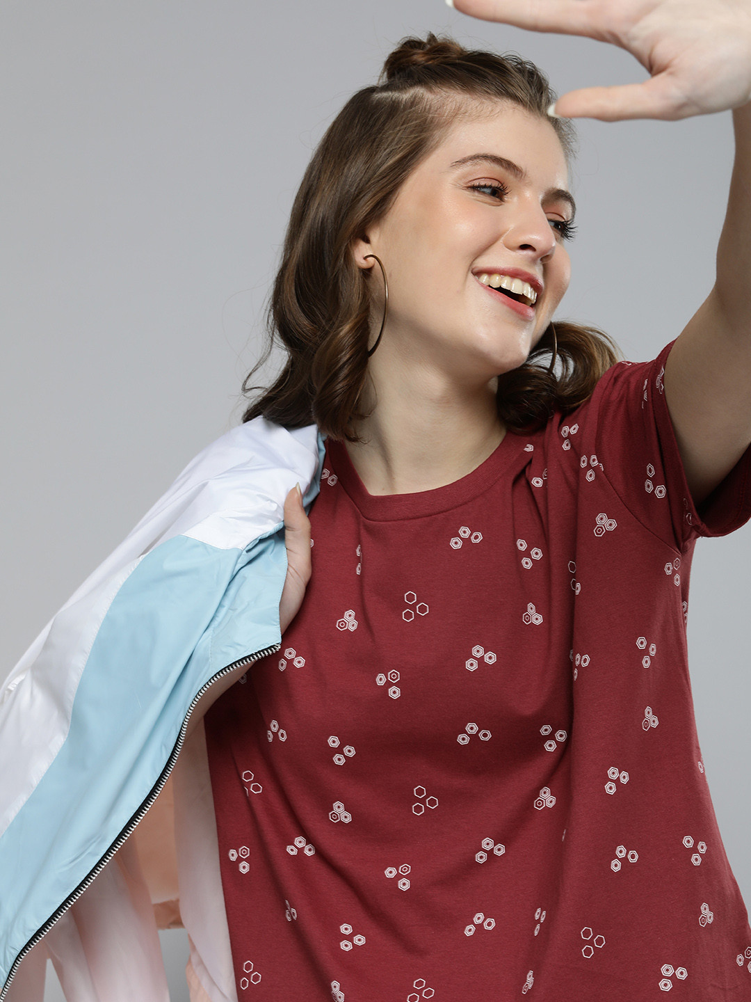 

HERENOW Women Maroon Printed Pure Cotton T-shirt