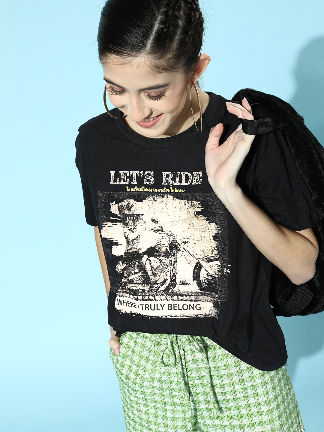 

HERENOW Women Black Graphic Talking Tee