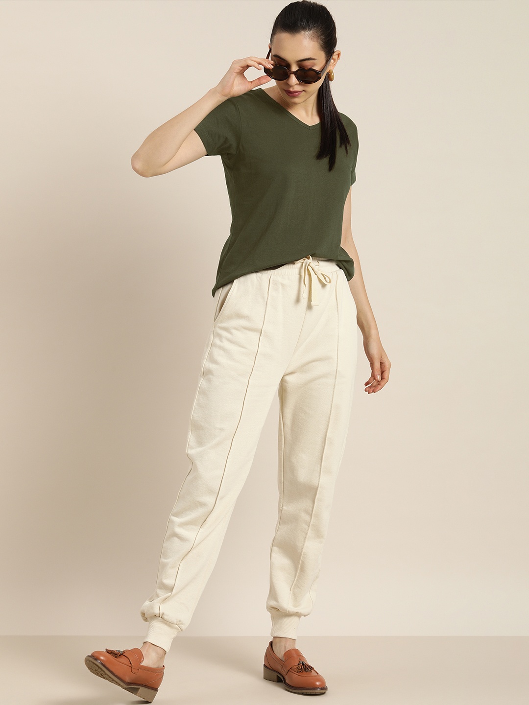 

Moda Rapido Women Green V-Neck Pure Cotton T-shirt