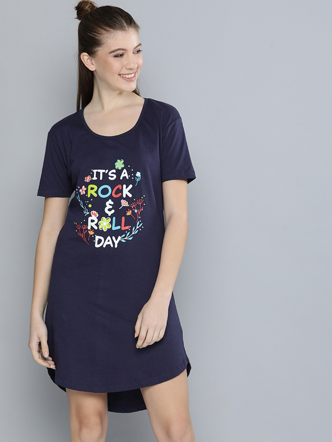 

HERE&NOW Navy Blue Printed Nightdress
