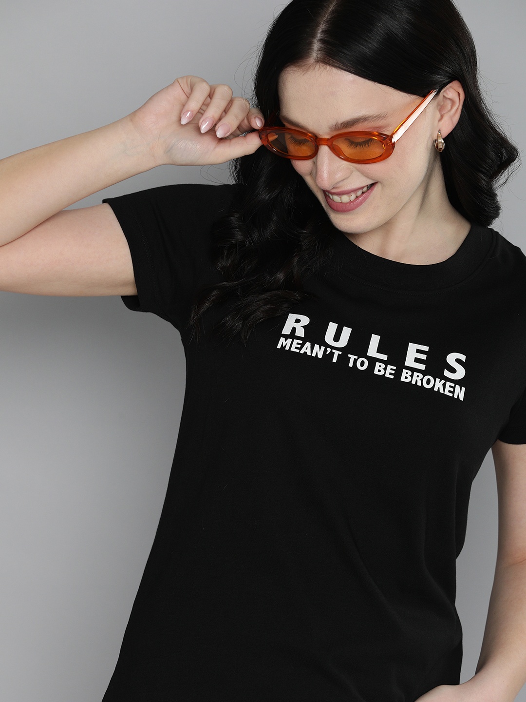 

HERENOW Women Stylish Black Typography Talking Tee