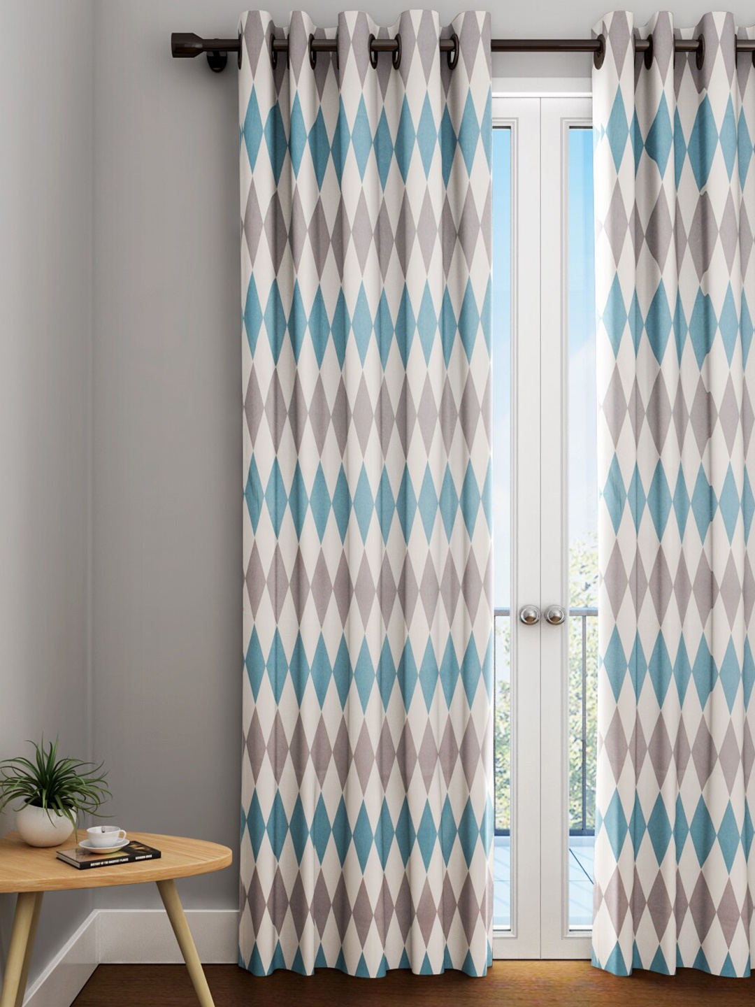 

URBAN DREAM Grey & Turquoise Blue Geometric Cotton Door Curtain