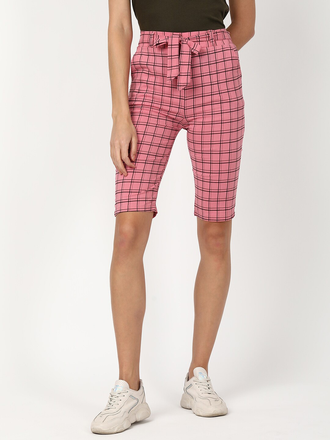 

V2 Value & Variety Women Pink & Black Checked Cotton Capris