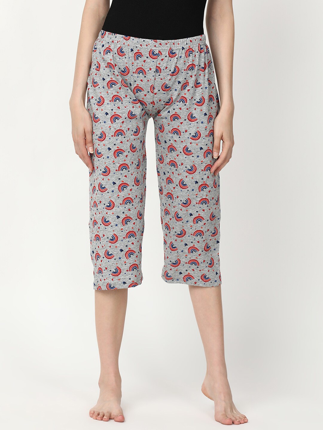 

V2 Value & Variety Women Grey Melange & Red Printed Capris