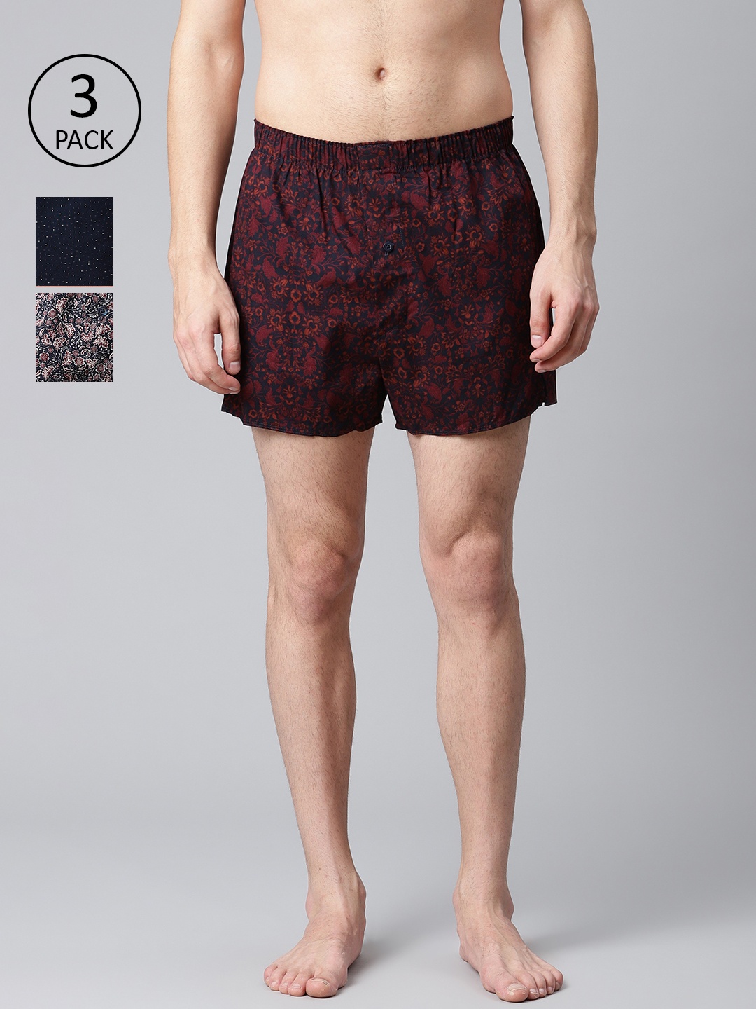 

Marks & Spencer Men Pack of 3 Pure Cotton Printed Boxers T143822BURGUNDY, Maroon