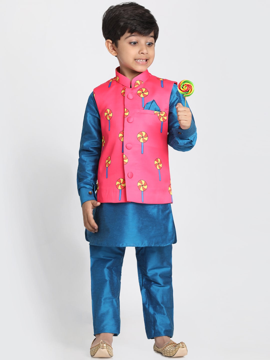 

VASTRAMAY Boys Blue Layered Kurta Set with Pyjamas