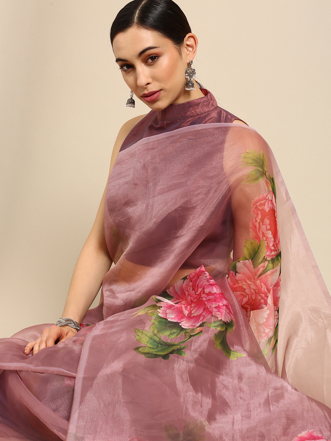 

all about you Mauve Floral Organza Saree