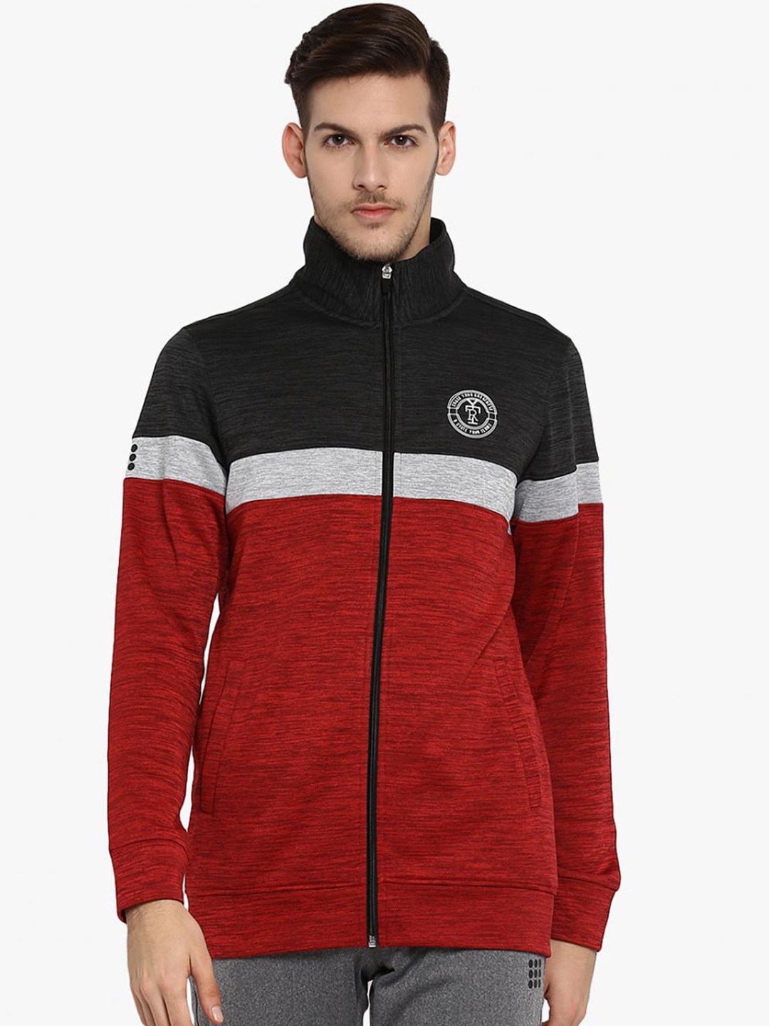 

rock.it Men Red Colourblocked Front-Open Sweatshirt