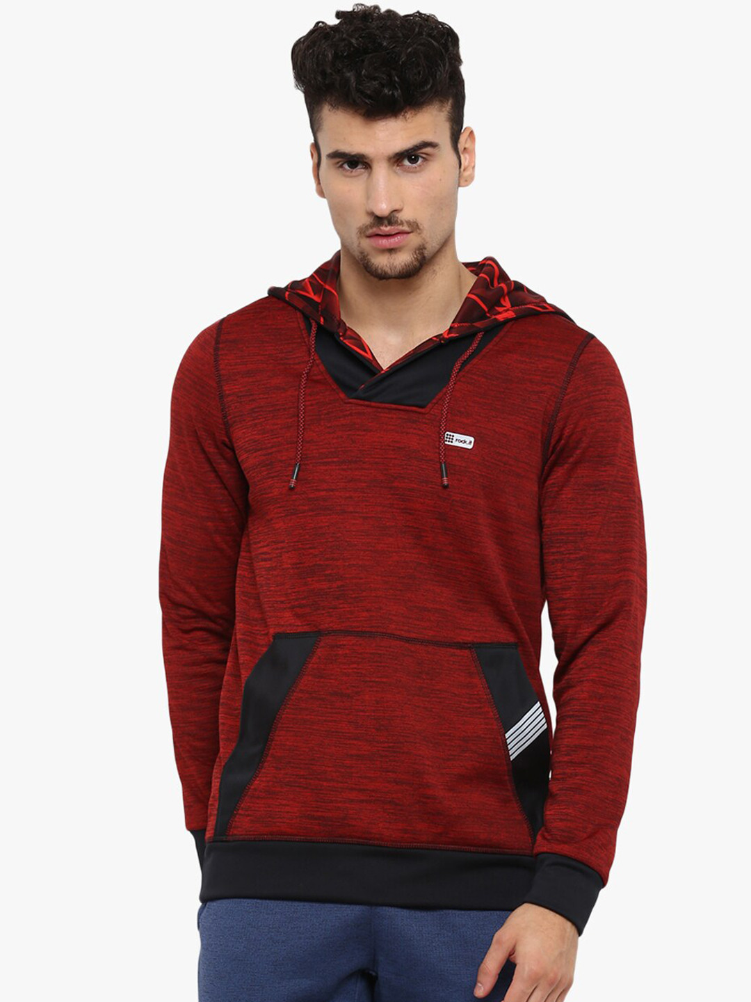

rock.it Men Red & Black Hooded Pullover Sweatshirt