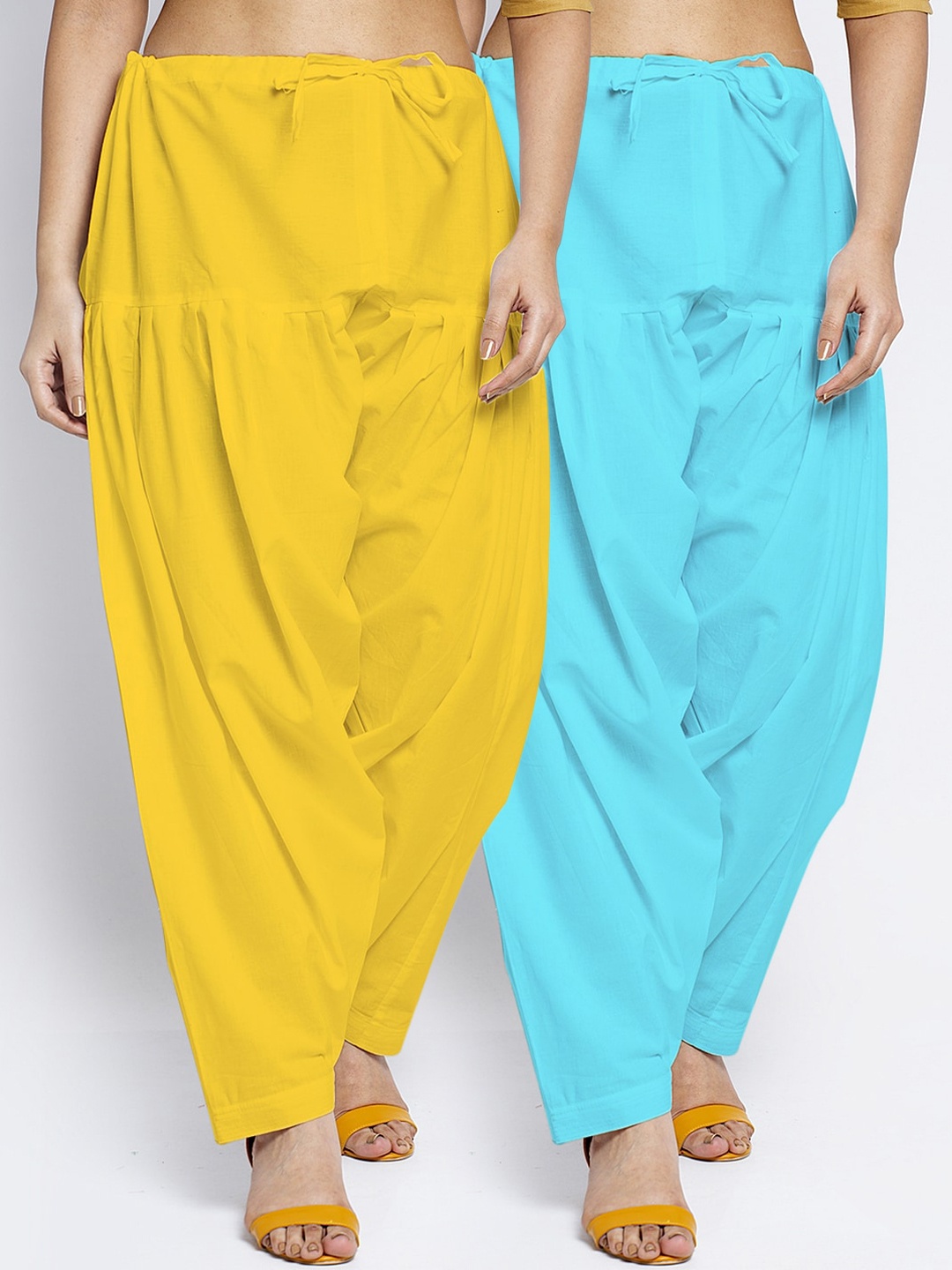 

GRACIT Women Pack Of 2 Solid Pure Cotton Salwars, Yellow