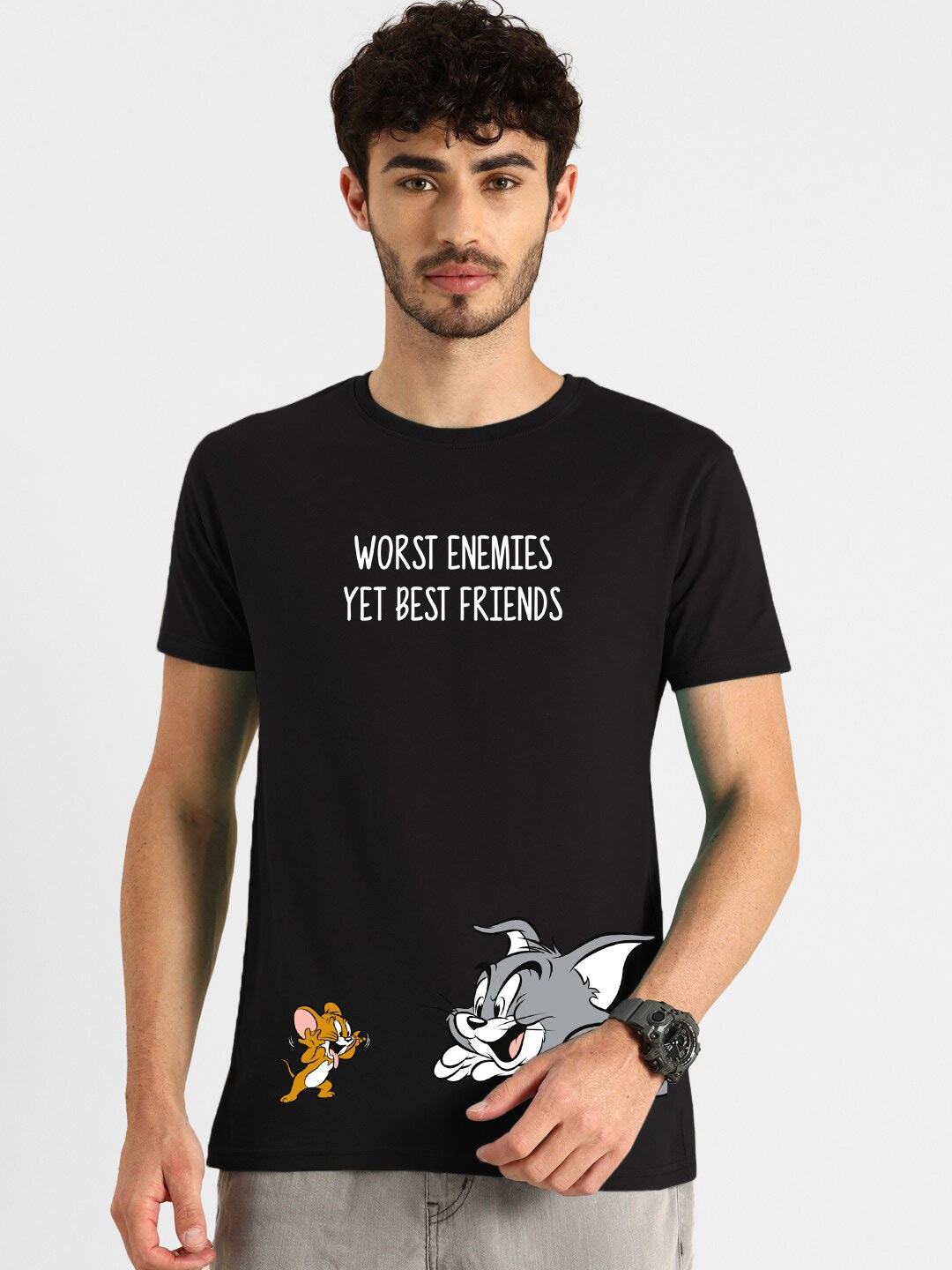 

Bewakoof Men Black & White Typography Printed T-shirt