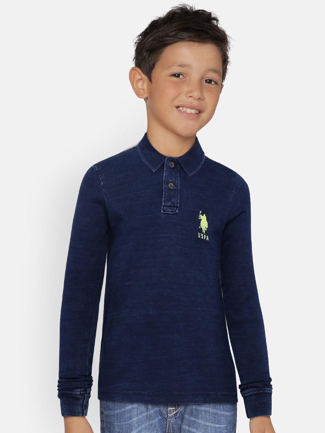 

U.S. Polo Assn. Kids Boys Navy Solid Polo Collar Pure Cotton T-shirt, Navy blue