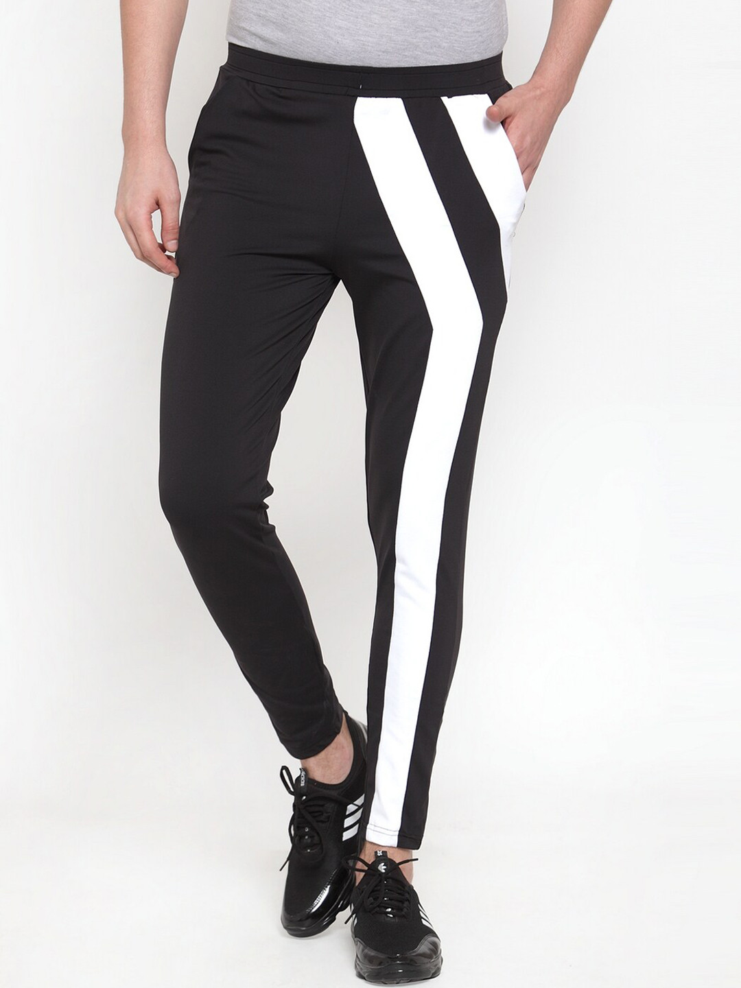 

Boston Club Men Black & White Colourblocked Track Pants