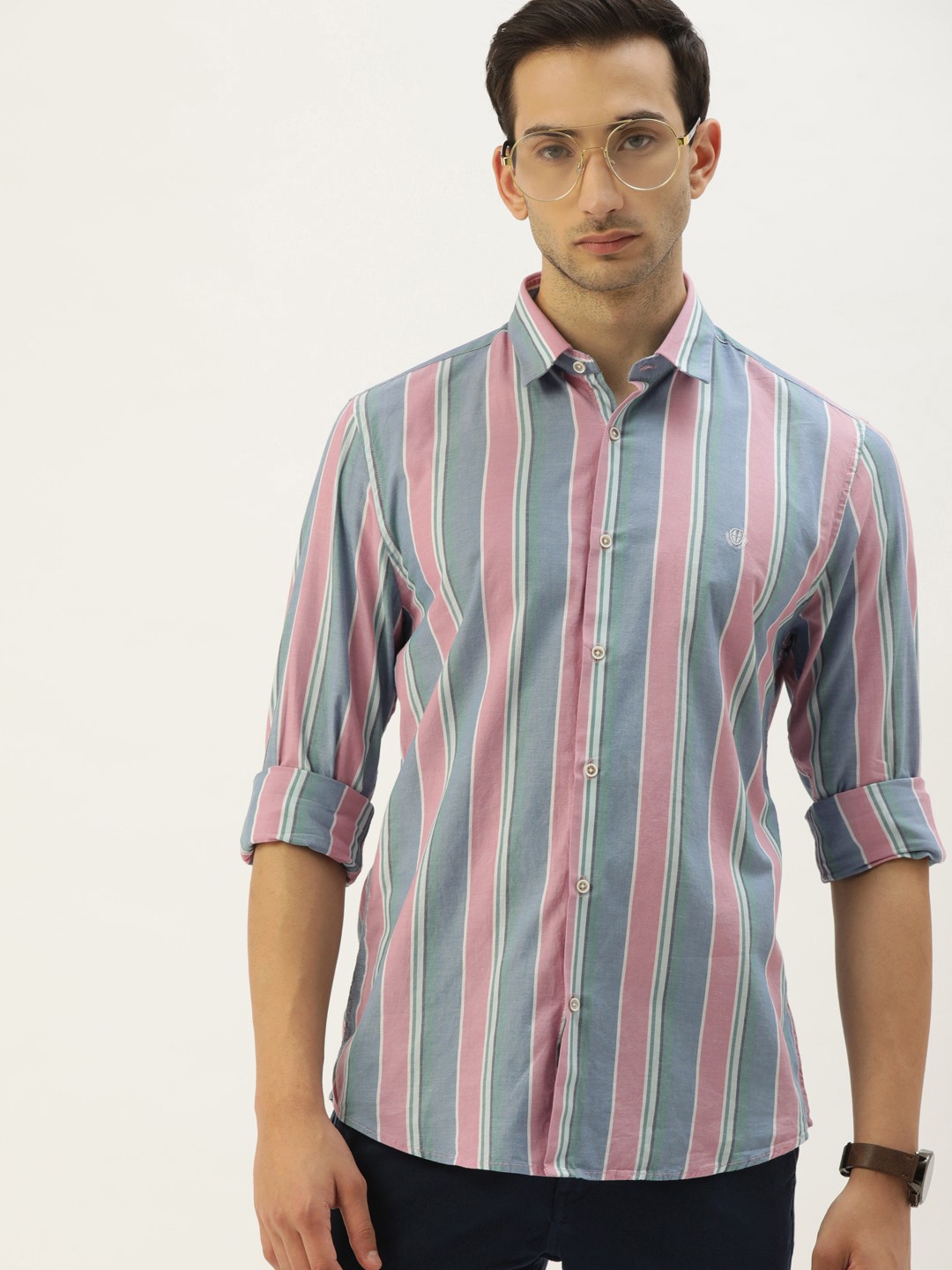 

PETER ENGLAND UNIVERSITY Men Pink Super Slim Fit Multi Stripes Opaque Casual Shirt