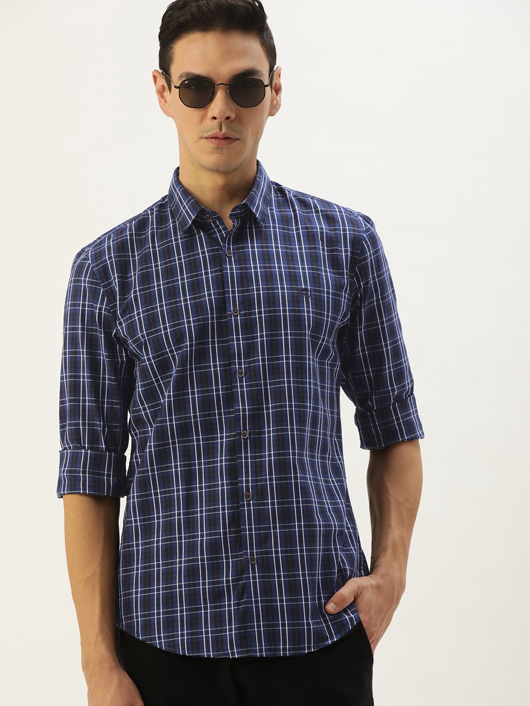 

PETER ENGLAND UNIVERSITY Men Blue Super Slim Fit Opaque Checked Casual Shirt
