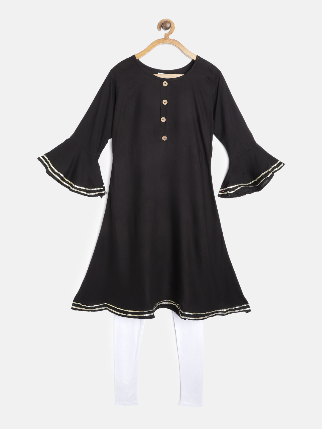 

Aarika Girls Black & White Solid Gotta Patti Detail A-Line Kurta with Leggings