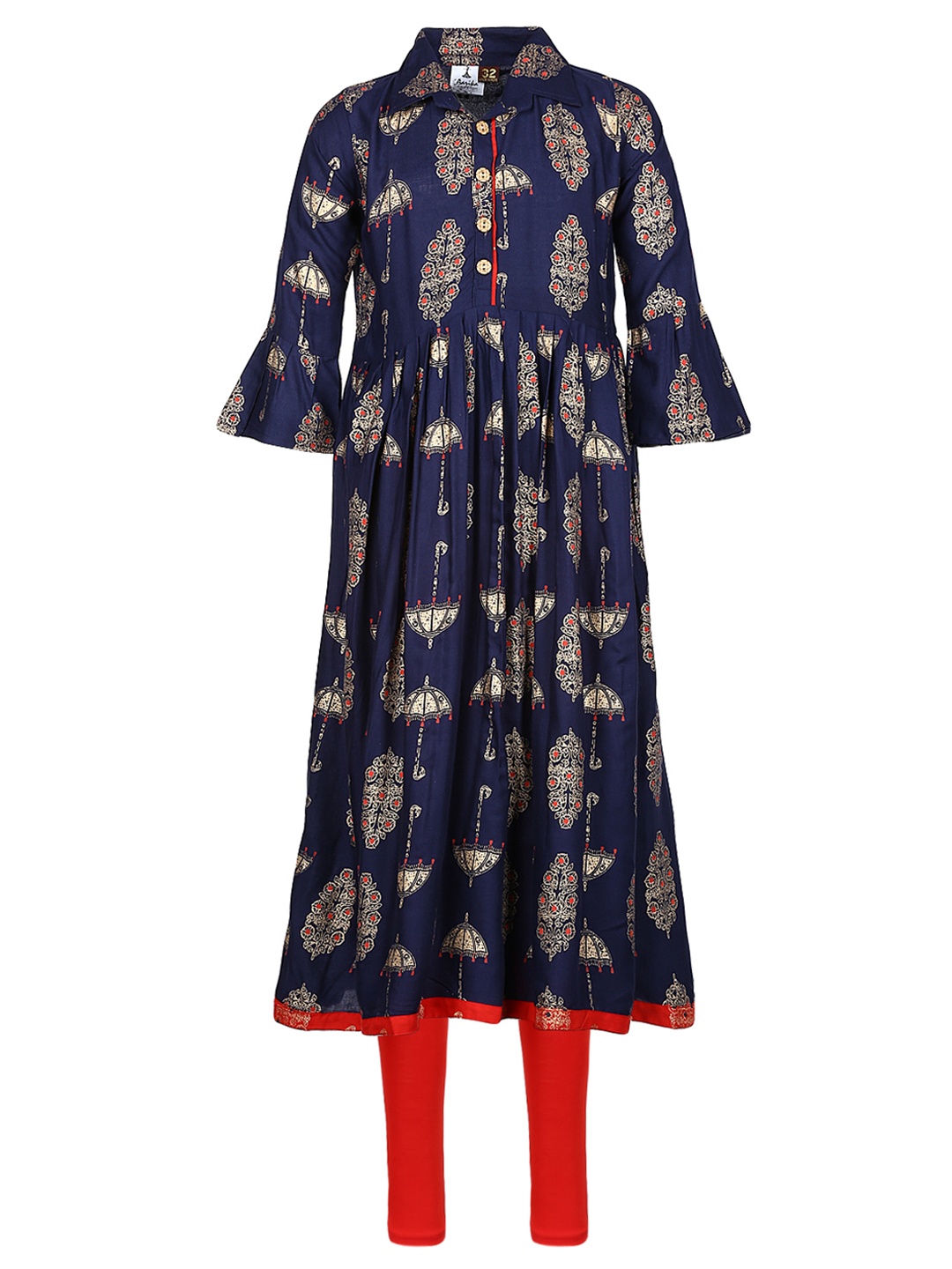 

Aarika Girls Navy Blue & Red Printed Kurta with Churidar
