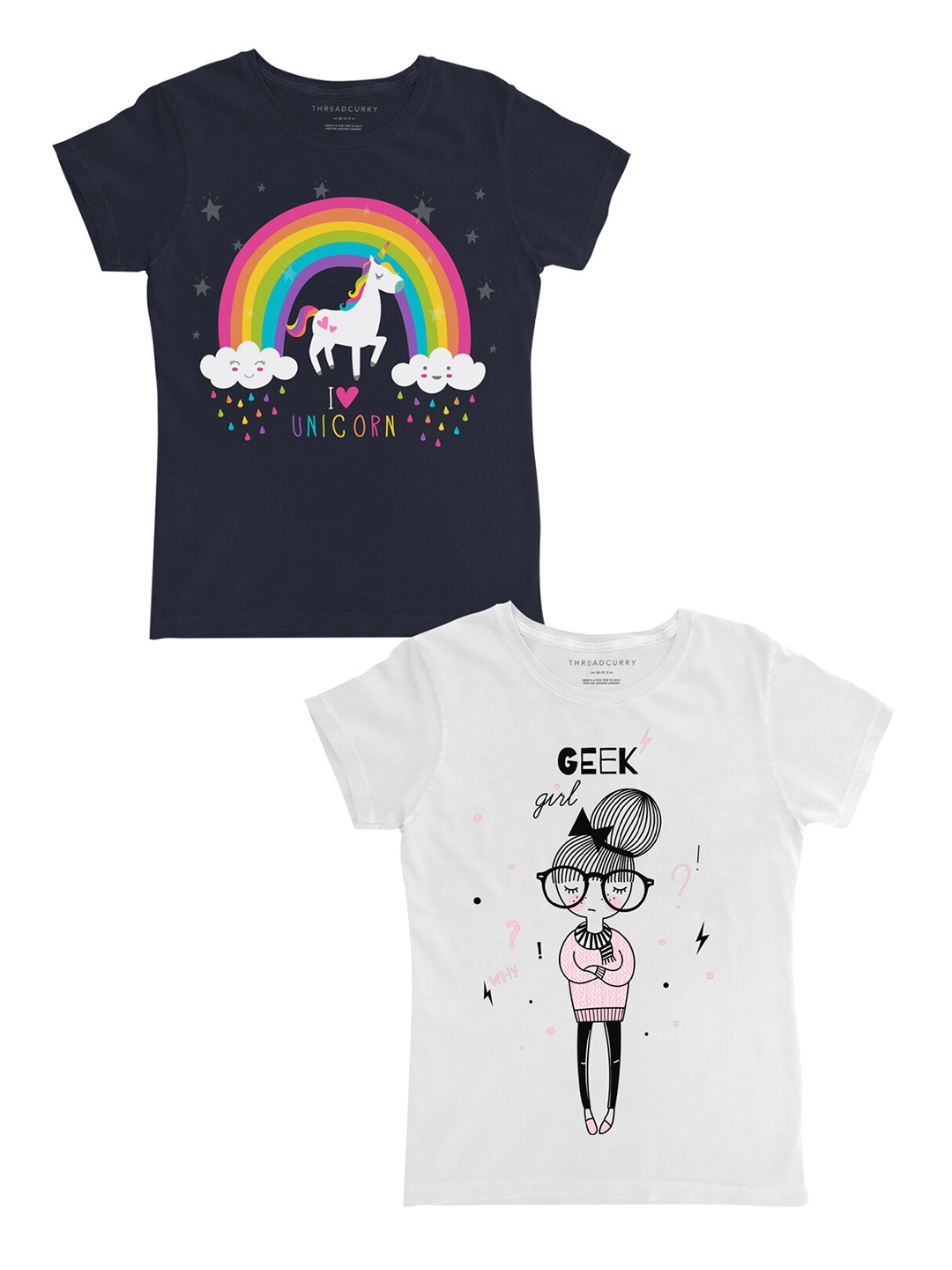 

THREADCURRY Girls Pack Of 2 T-shirts, White