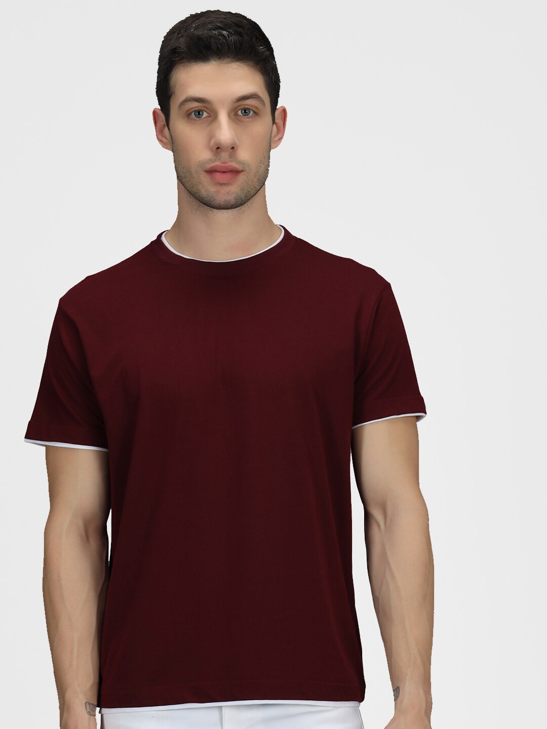 

The Dry State Men Burgundy with Contrast Piping T-shirt