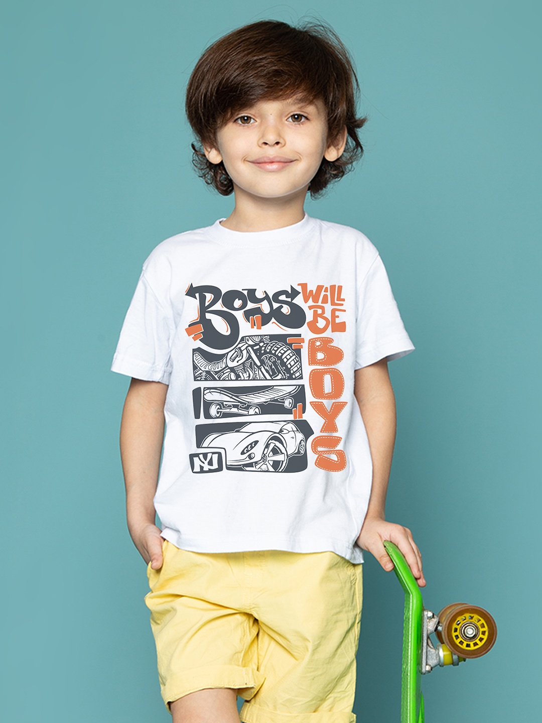 

THREADCURRY Boys White Typography Printed T-shirt