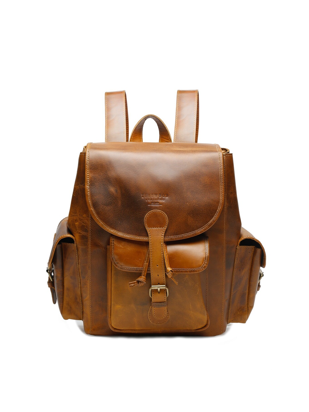 

Teakwood Leathers Unisex Tan Solid Leather Backpack