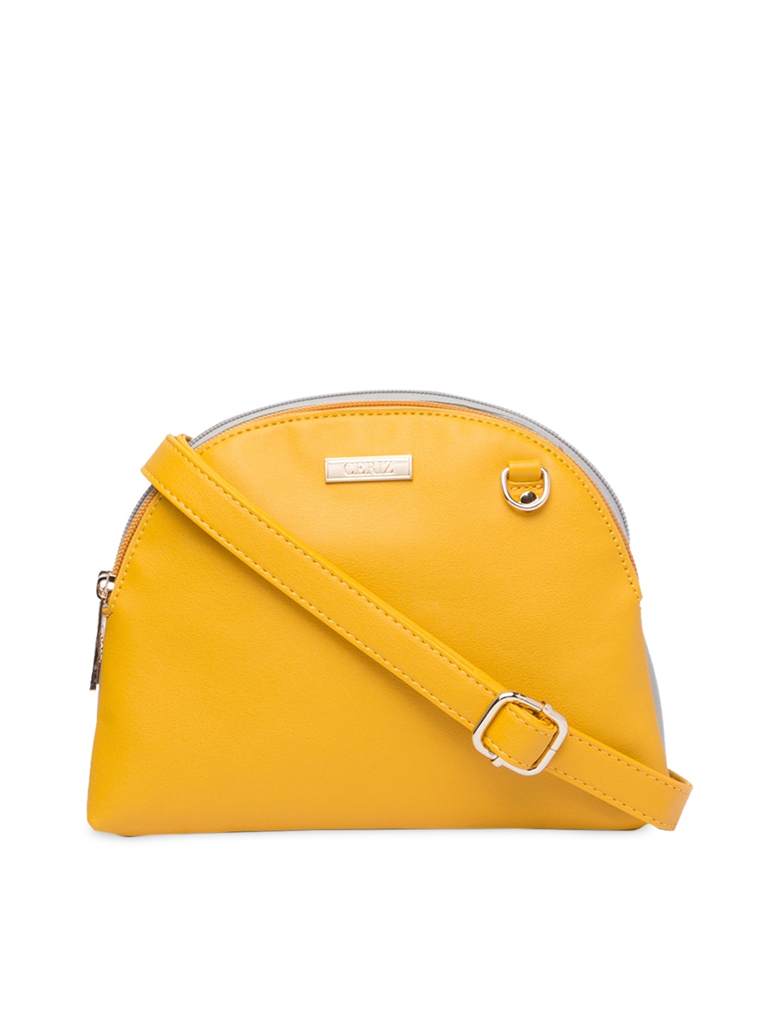 

CERIZ Yellow Textured PU Half Moon Sling Bag