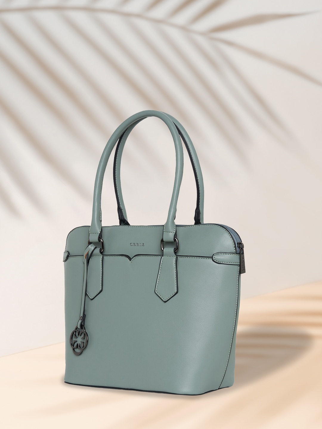 

CERIZ Women Green PU Structured Shoulder Bag With Detachable Sling Strap