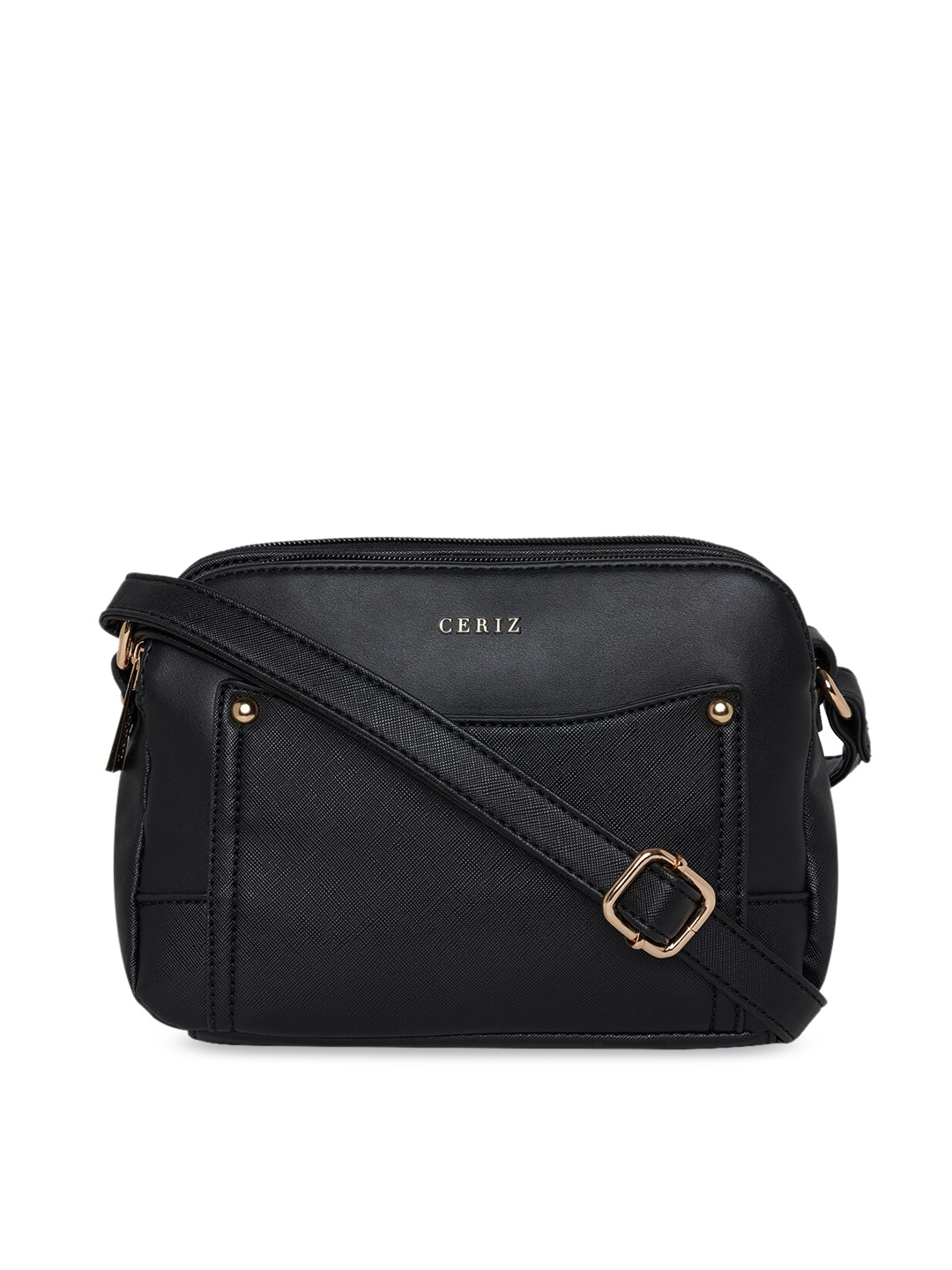 

CERIZ Black PU Structured Sling Bag