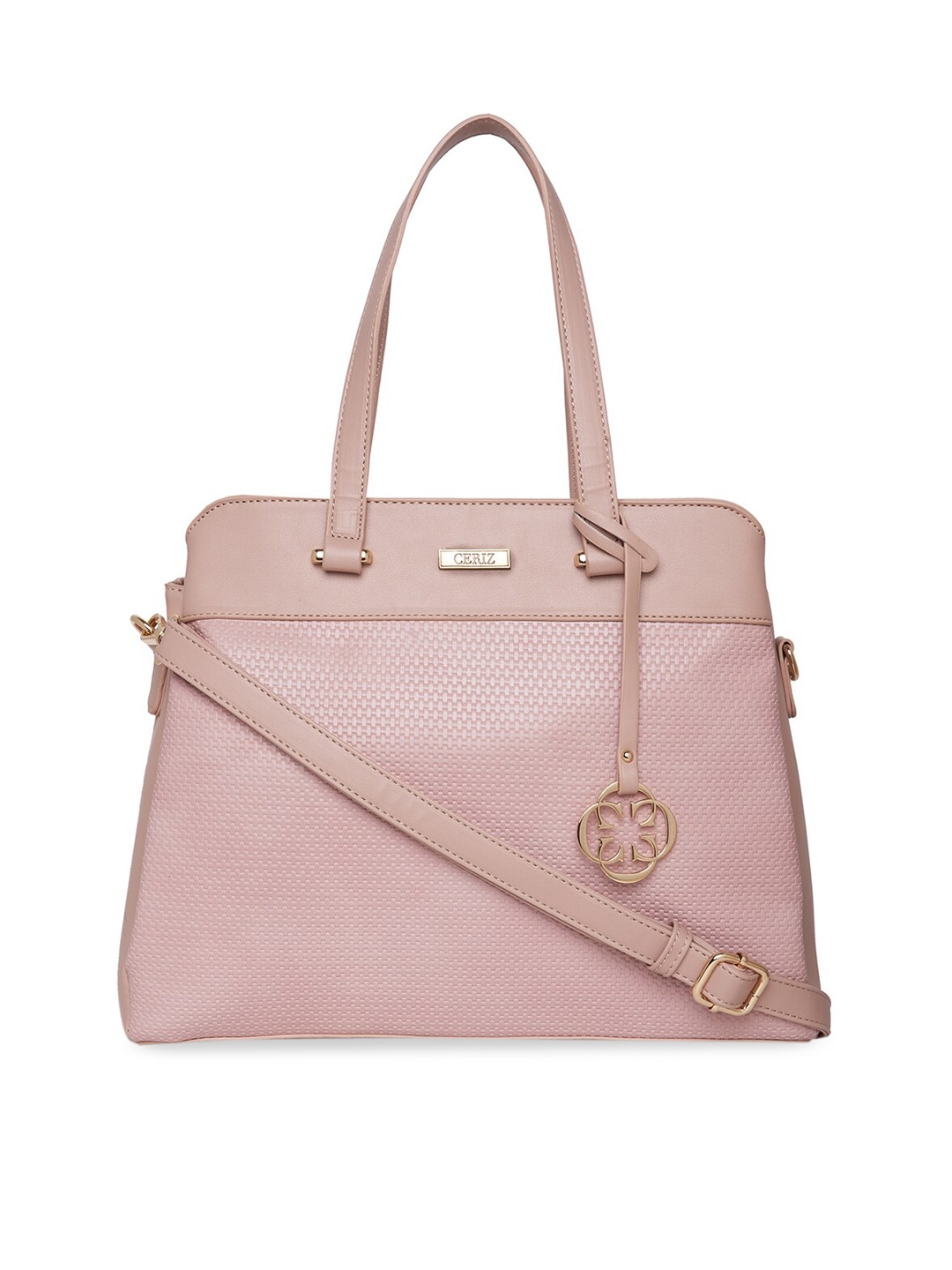 

CERIZ Pink Textured PU Structured Shoulder Bag