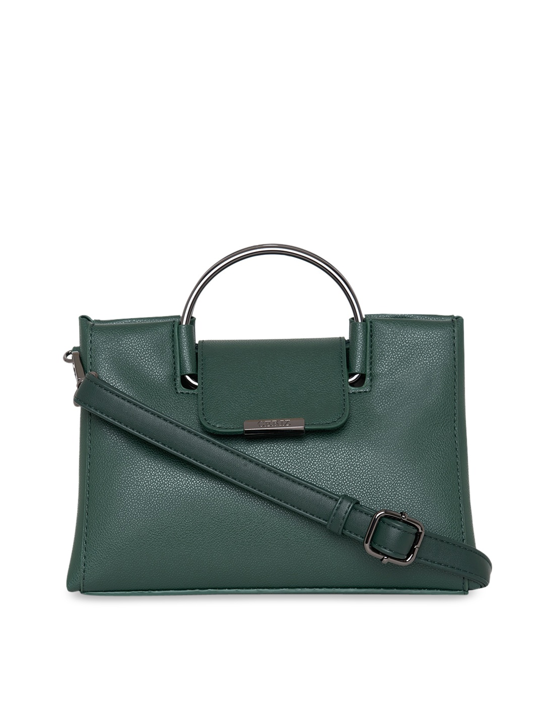 

CERIZ Green PU Structured Handheld Satchel With Detachable Sling Strap