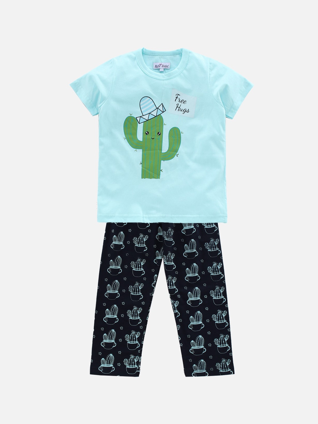 

Nite Flite Unisex Kids Blue & Green Printed Night Suit