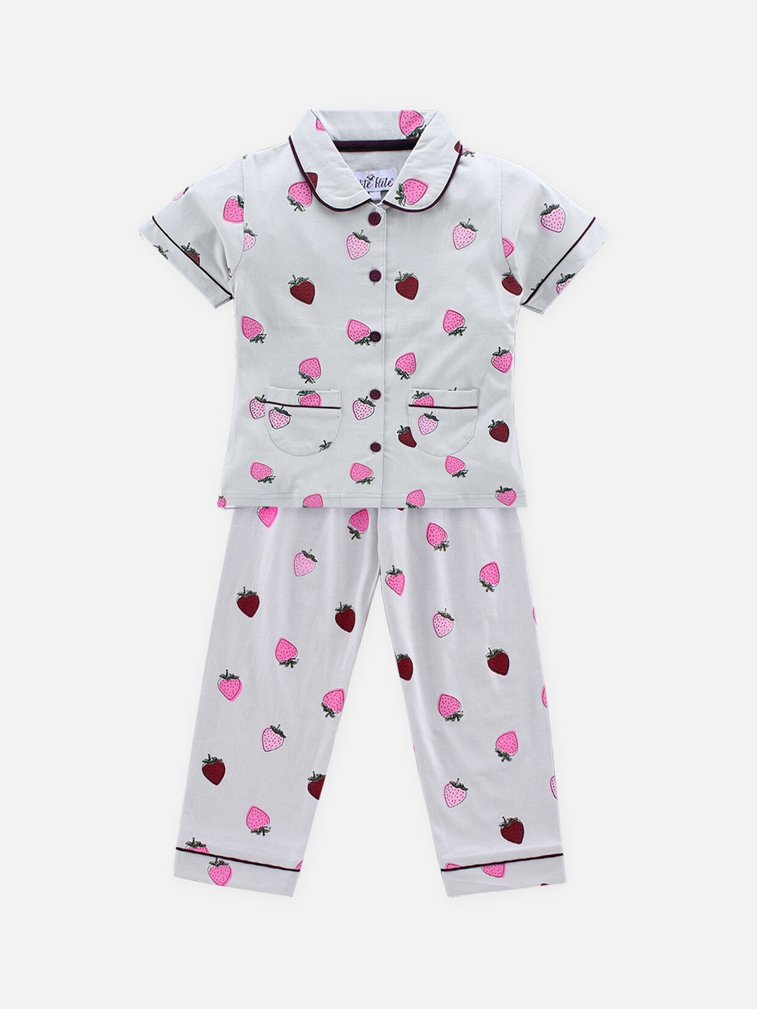 

Nite Flite Girls Grey & Pink Printed Night Suits