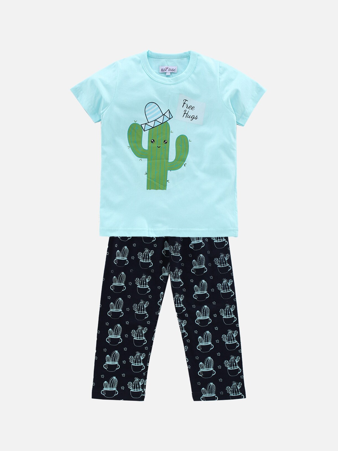 

Nite Flite Unisex Kids Blue & Green Printed Night suit