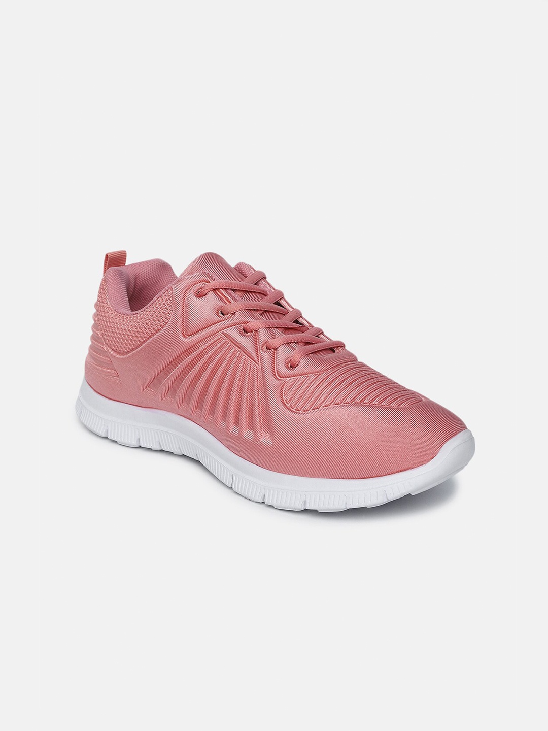 

shoexpress Women Pink & White Textured Textile Regular Running Shoe