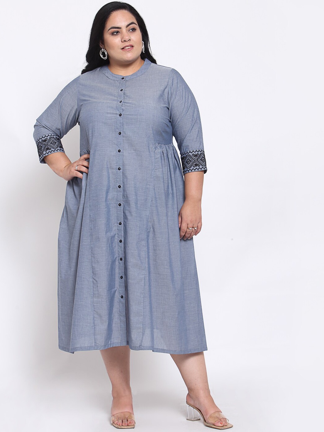 

MELON Women Blue & Black Shirt Midi Dress