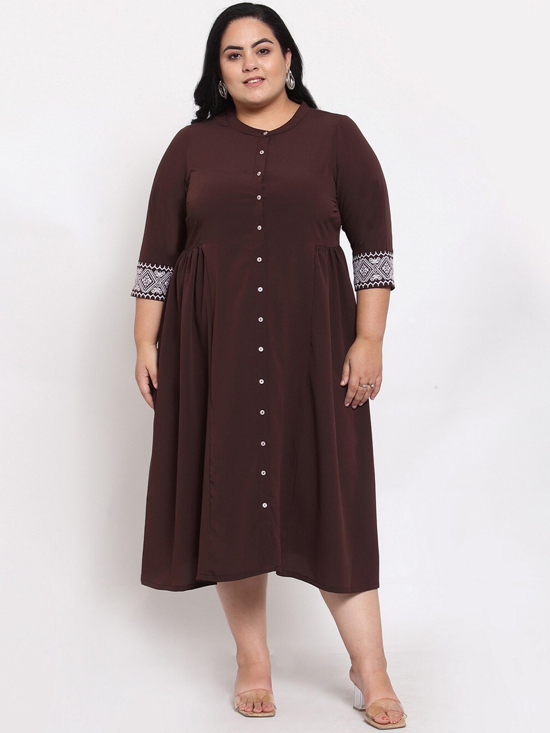 

MELON Women Brown & White Shirt Midi Dress