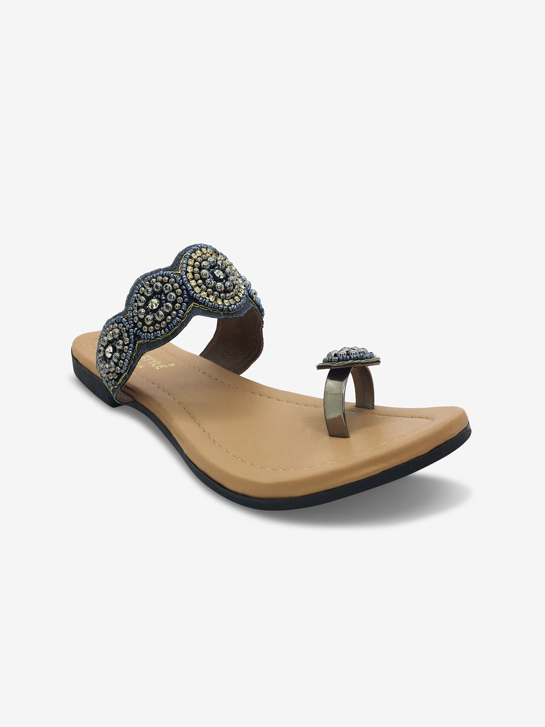 

WALK N STYLE COLLECTION Women Grey & Blue Embellished One Toe Flats