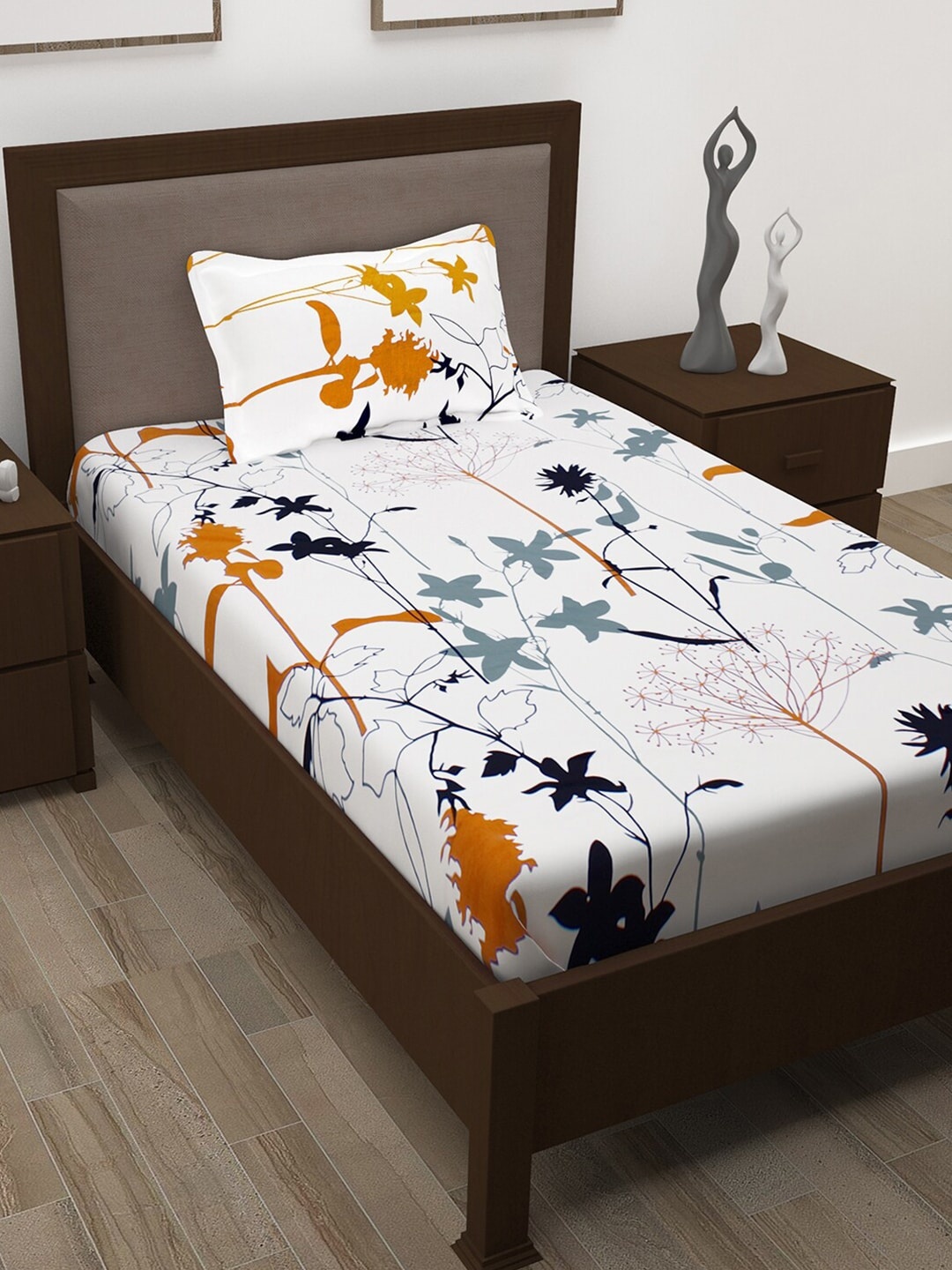 

Story@home Mustard & White Floral 186 TC Pure Cotton Single Bedsheet With 1 Pillow Covers