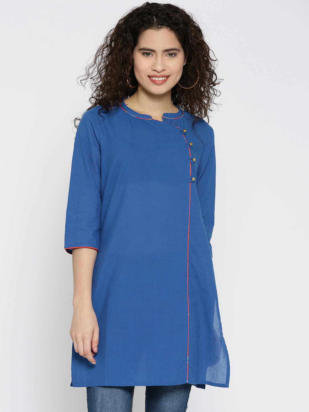 

Aurelia Women Blue Solid Angrakha Kurta